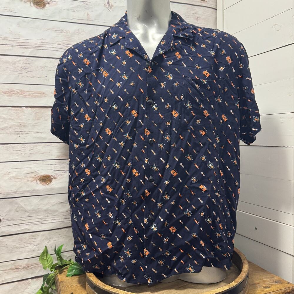 Goodfellow Co Button Up Shirt Black Orange Print Men XXL Short Sleeve Pocket NWT